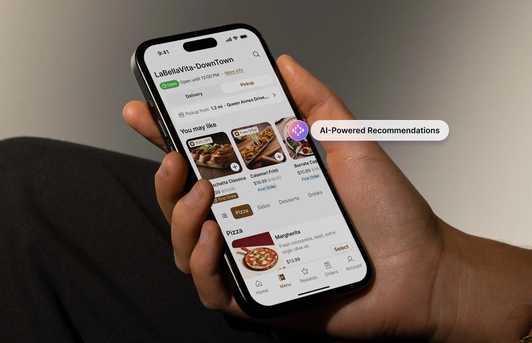 AI-powered menu recommendations helping customers discover additional items